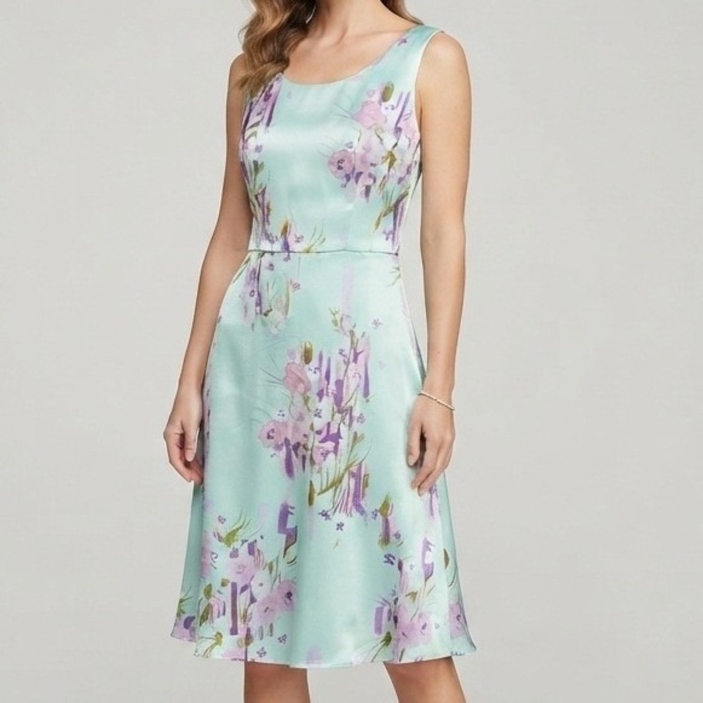 Rabbit Rabbit Designs Dress Silk Floral Midi Fit Flare Mint 12 wedding guest